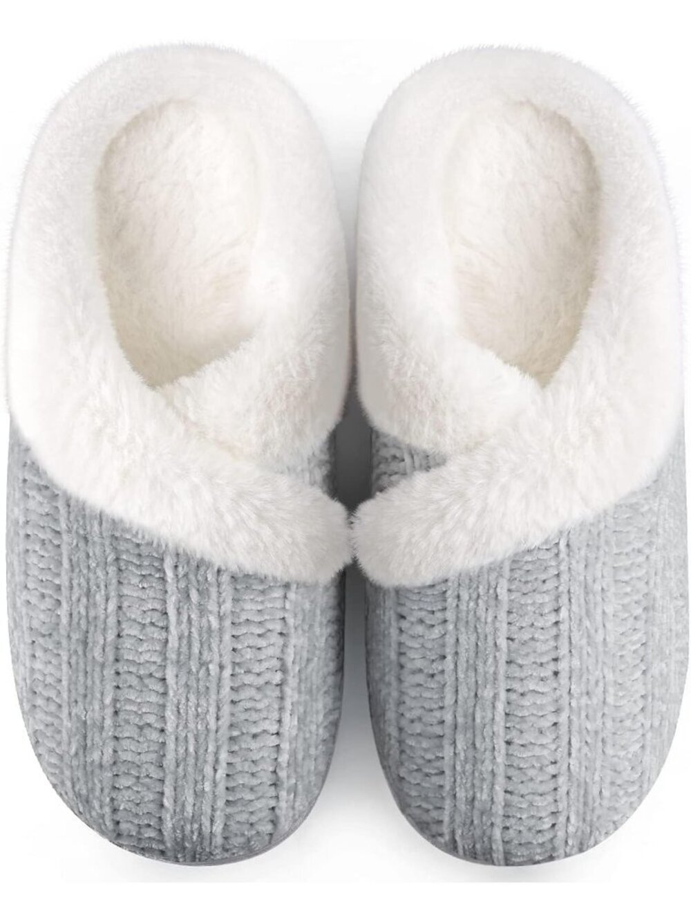 Women's Grey Fuzzy House Slip on Indoor Outdoor Anti-Skid Rubber Slipper Shoes